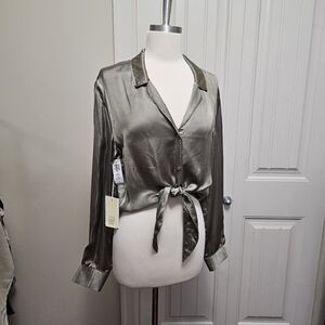 Wilfred aritzia tie front blouse satin